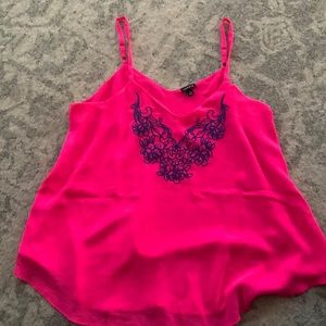 Sophie Embroidered V-Neck Lined Cami Chiffon Neon Pink NWT size 0